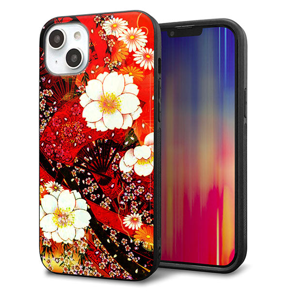 iPhone14 Plus 強化ガラス&TPUスマホケース ガラプリ【MA960 和柄 花 B】