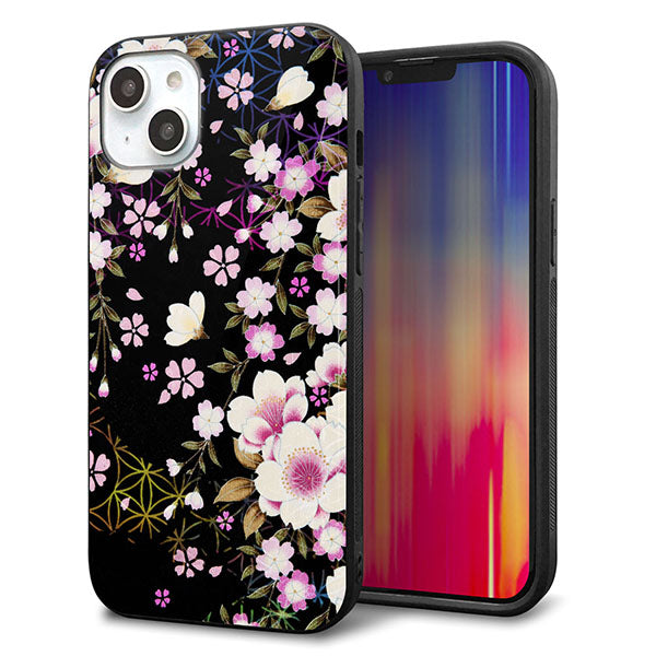 iPhone14 Plus 強化ガラス&TPUスマホケース ガラプリ【MA961 和柄 花 C】