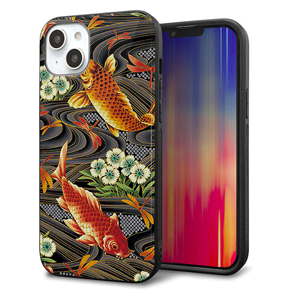 iPhone14 Plus 強化ガラス&TPUスマホケース ガラプリ【MA963 着物柄 鶴鯉 A】