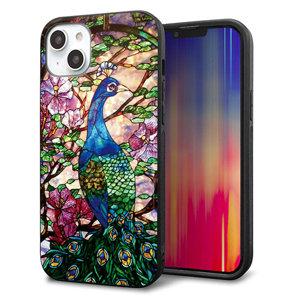 iPhone14 Plus 強化ガラス&TPUスマホケース ガラプリ【MA996 ステンドグラス クジャク】
