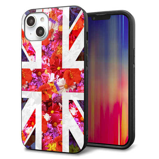 iPhone14 Plus 強化ガラス&TPUスマホケース ガラプリ【SC801 ユニオンジャック リアルフラワー】
