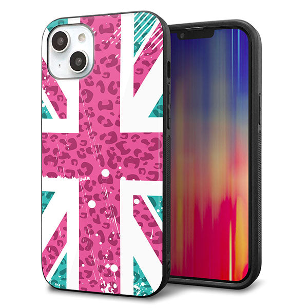iPhone14 Plus 強化ガラス&TPUスマホケース ガラプリ【SC807 ユニオンジャック ピンクヒョウ柄】