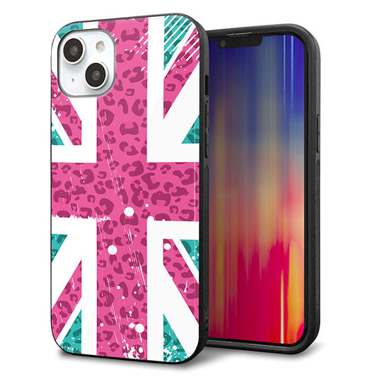 iPhone14 Plus 強化ガラス&TPUスマホケース ガラプリ【SC807 ユニオンジャック ピンクヒョウ柄】