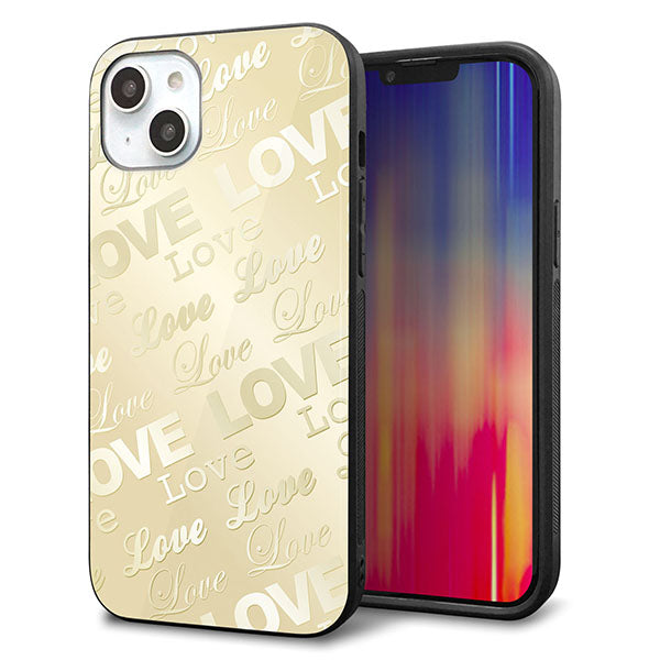 iPhone14 Plus 強化ガラス&TPUスマホケース ガラプリ【SC840 エンボス風LOVEリンク(ヌーディーベージュ)】