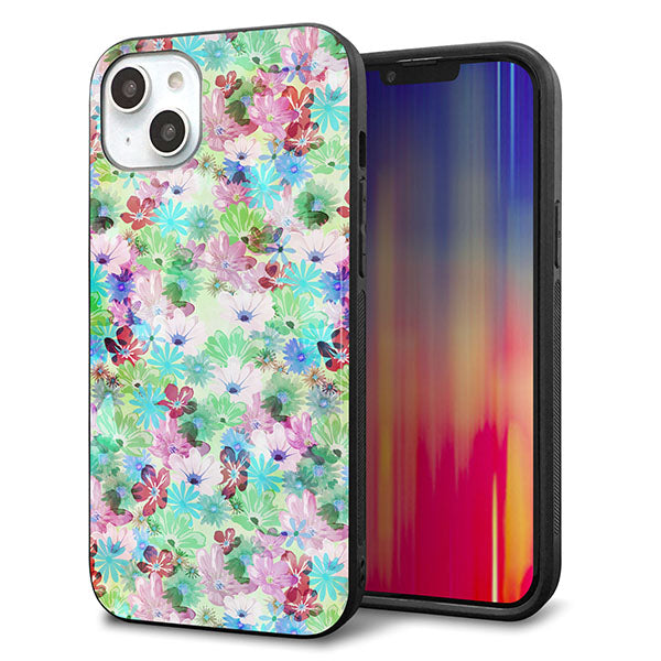 iPhone14 Plus 強化ガラス&TPUスマホケース ガラプリ【SC872 リバティプリント プレスドフラワー(グリーン)】