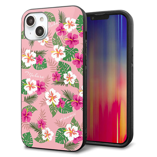 iPhone14 Plus 強化ガラス&TPUスマホケース ガラプリ【SC882 ハワイアンアロハレトロ(ピンク)】