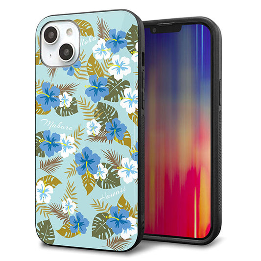 iPhone14 Plus 強化ガラス&TPUスマホケース ガラプリ【SC883 ハワイアンアロハレトロ(ブルー)】