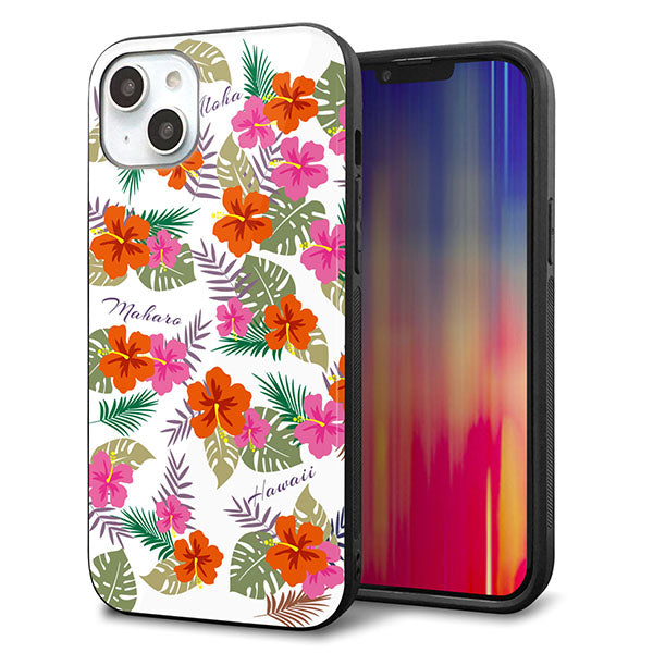 iPhone14 Plus 強化ガラス&TPUスマホケース ガラプリ【SC884 ハワイアンアロハレトロ(ホワイト)】