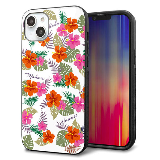 iPhone14 Plus 強化ガラス&TPUスマホケース ガラプリ【SC884 ハワイアンアロハレトロ(ホワイト)】