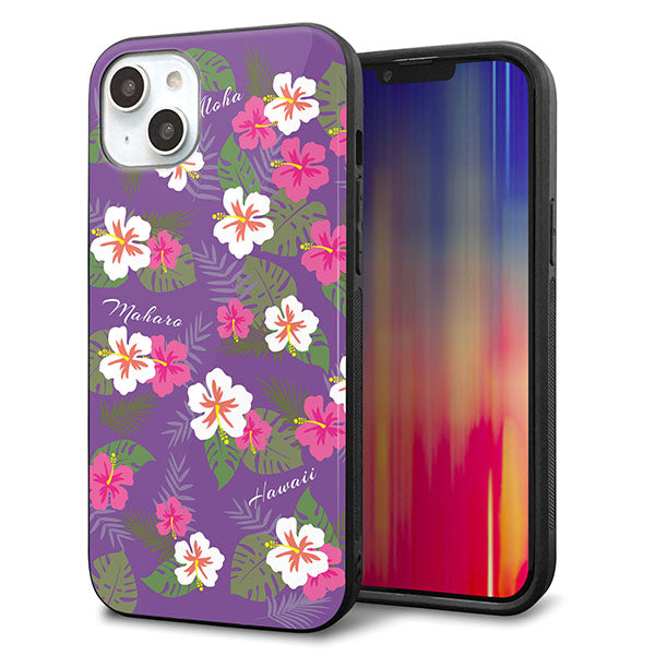 iPhone14 Plus 強化ガラス&TPUスマホケース ガラプリ【SC886 ハワイアンアロハレトロ(パープル)】