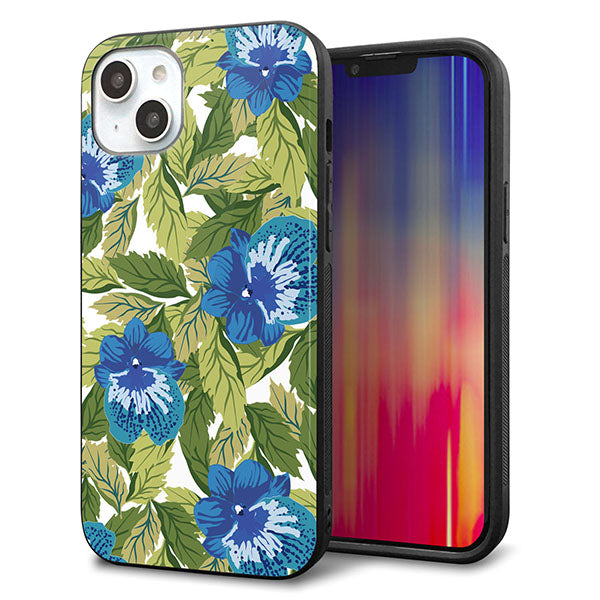 iPhone14 Plus 強化ガラス&TPUスマホケース ガラプリ【SC896 ボタニカル ブルー&リーフ】