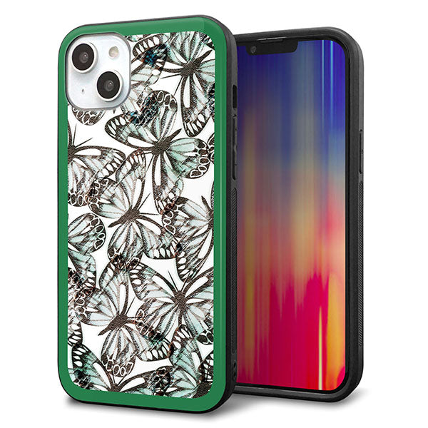 iPhone14 Plus 強化ガラス&TPUスマホケース ガラプリ【SC902 ガーデンバタフライ グリーン】