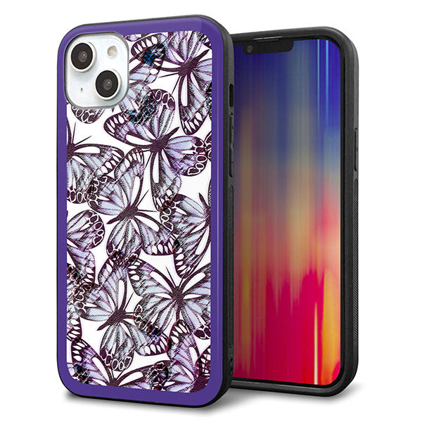 iPhone14 Plus 強化ガラス&TPUスマホケース ガラプリ【SC903 ガーデンバタフライ パープル】