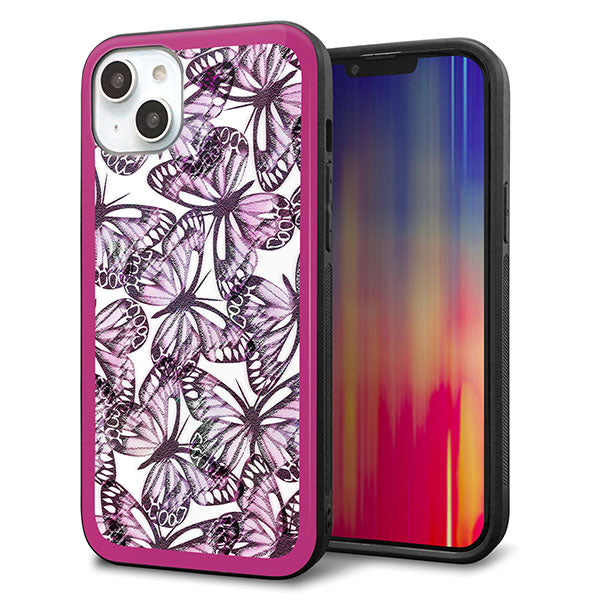 iPhone14 Plus 強化ガラス&TPUスマホケース ガラプリ【SC904 ガーデンバタフライ ピンク】