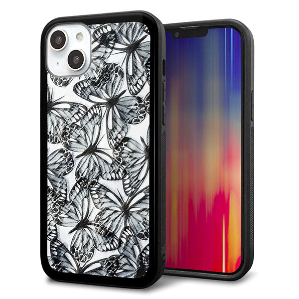 iPhone14 Plus 強化ガラス&TPUスマホケース ガラプリ【SC905 ガーデンバタフライ ブラック】