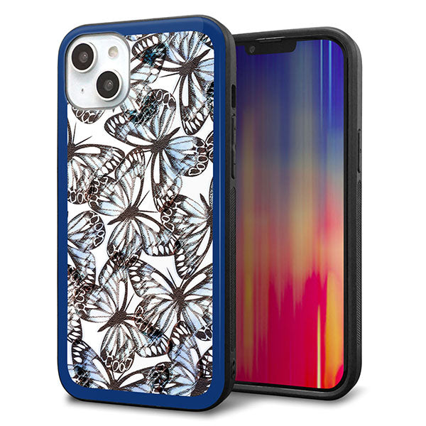 iPhone14 Plus 強化ガラス&TPUスマホケース ガラプリ【SC906 ガーデンバタフライ ブルー】