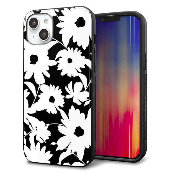 iPhone14 Plus 強化ガラス&TPUスマホケース ガラプリ【SC915 花柄モノトーン 04】