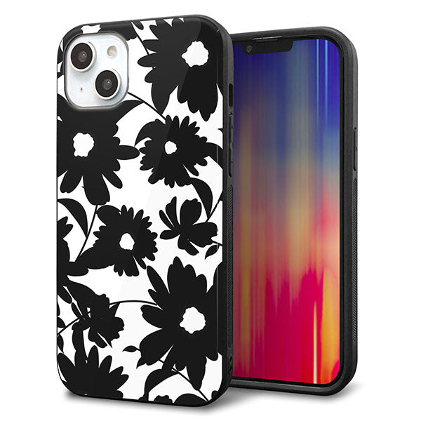 iPhone14 Plus 強化ガラス&TPUスマホケース ガラプリ【SC916 花柄モノトーン 05】