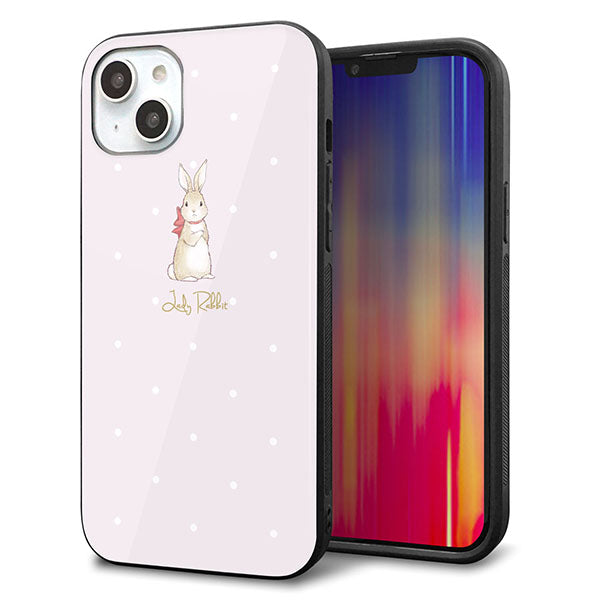 iPhone14 Plus 強化ガラス&TPUスマホケース ガラプリ【SC966 Lady Rabbit ベージュピンクhp】