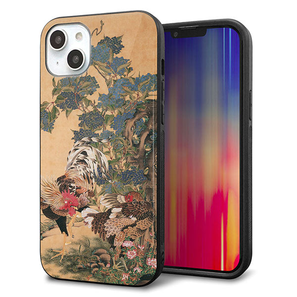 iPhone14 Plus 強化ガラス&TPUスマホケース ガラプリ【TA006 紫陽花双鶏】