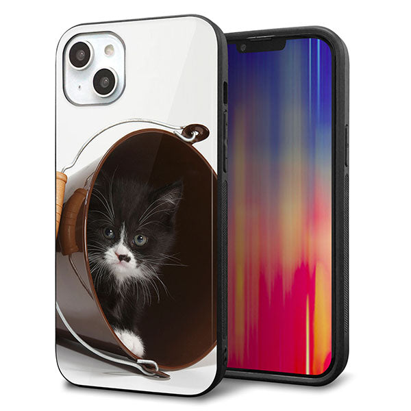 iPhone14 Plus 強化ガラス&TPUスマホケース ガラプリ【VA800 ネコとバケツ】
