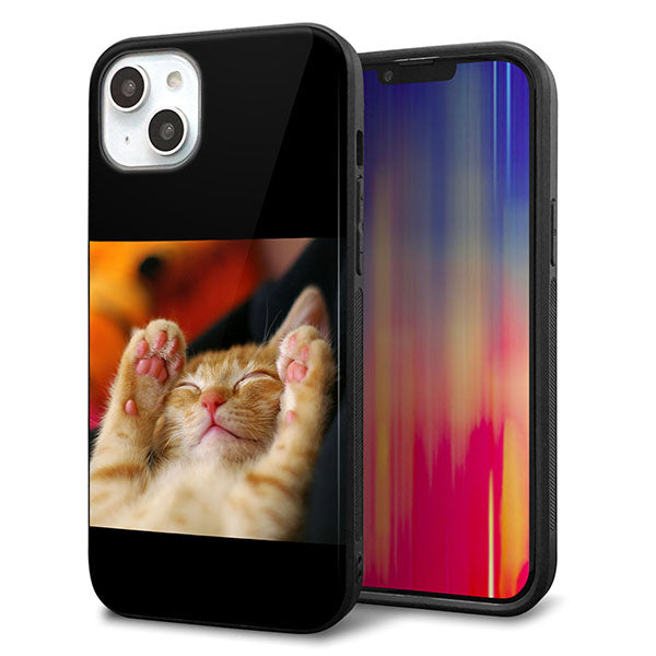 iPhone14 Plus 強化ガラス&TPUスマホケース ガラプリ【VA804 爆睡するネコ】