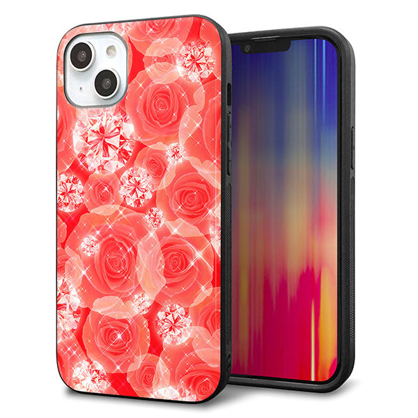 iPhone14 Plus 強化ガラス&TPUスマホケース ガラプリ【VA816 ダイヤモンドとバラ】