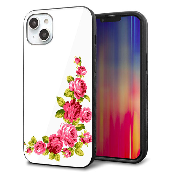iPhone14 Plus 強化ガラス&TPUスマホケース ガラプリ【VA825 バラのフレーム(白)】