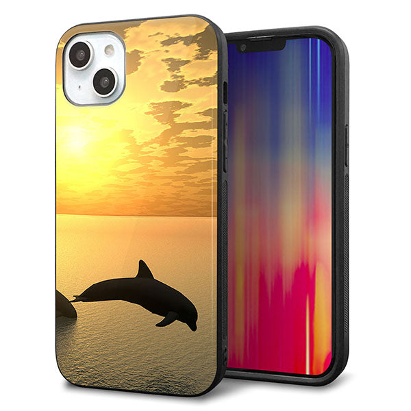 iPhone14 Plus 強化ガラス&TPUスマホケース ガラプリ【VA845 夕暮れのドルフィン】