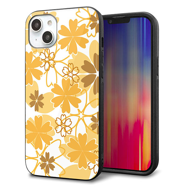 iPhone14 Plus 強化ガラス&TPUスマホケース ガラプリ【VA959 重なり合う花 オレンジ】