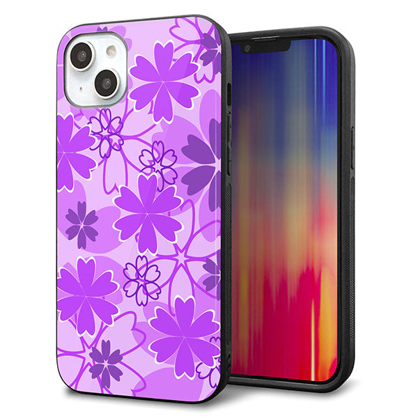 iPhone14 Plus 強化ガラス&TPUスマホケース ガラプリ【VA960 重なり合う花 パープル】
