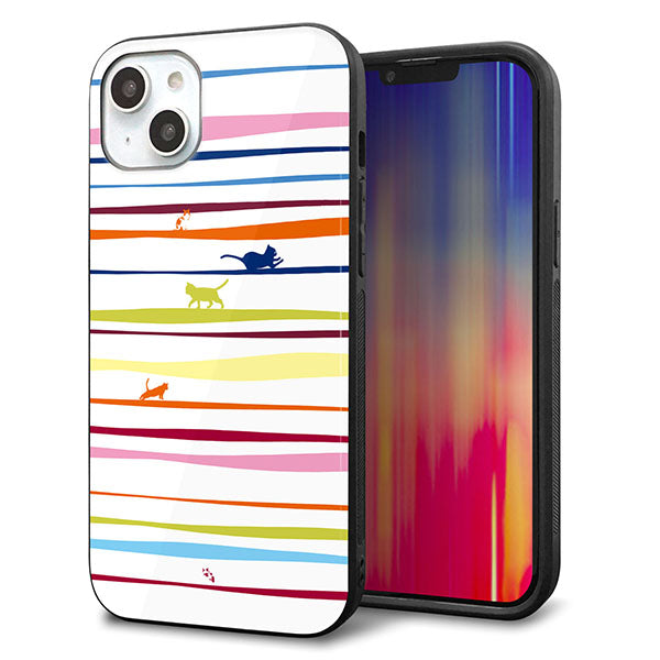 iPhone14 Plus 強化ガラス&TPUスマホケース ガラプリ【YA893 ストライプネコ02 L】