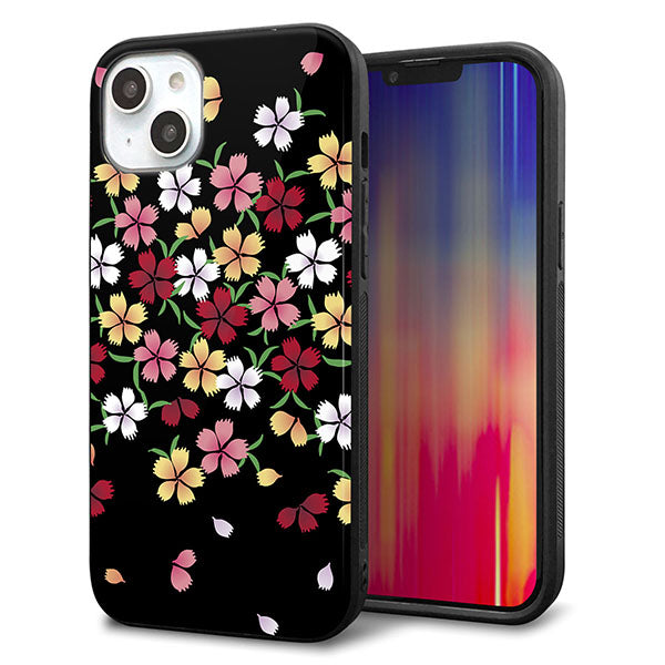 iPhone14 Plus 強化ガラス&TPUスマホケース ガラプリ【YJ323 和柄 なでしこ】