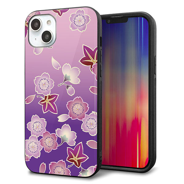 iPhone14 Plus 強化ガラス&TPUスマホケース ガラプリ【YJ324 和柄 桜 もみじ】