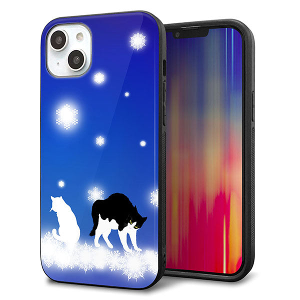iPhone14 Plus 強化ガラス&TPUスマホケース ガラプリ【YJ335 雪の結晶 はちわれ】