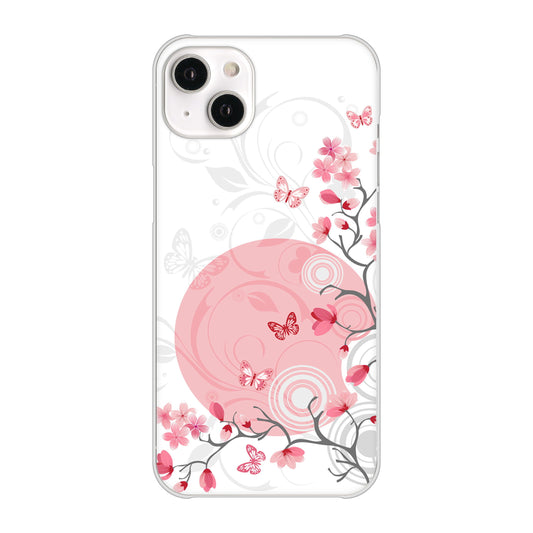 iPhone14 Plus 高画質仕上げ 背面印刷 ハードケース【030 花と蝶(うす桃色)】