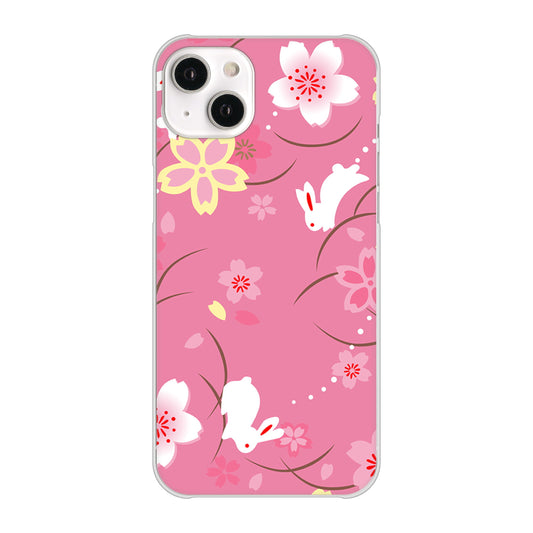 iPhone14 Plus 高画質仕上げ 背面印刷 ハードケース【149 桜と白うさぎ】