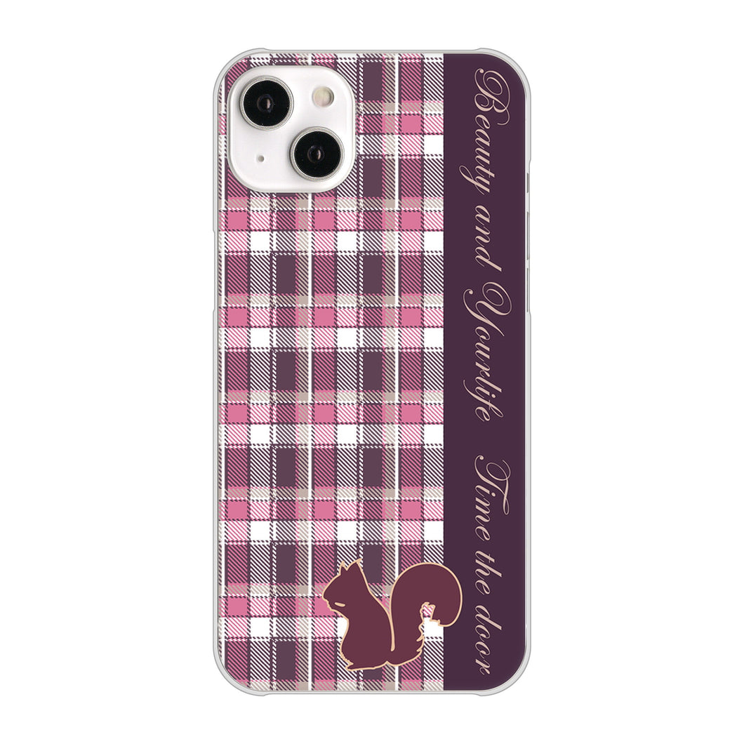 iPhone14 Plus 高画質仕上げ 背面印刷 ハードケース【519 チェック柄にリス】