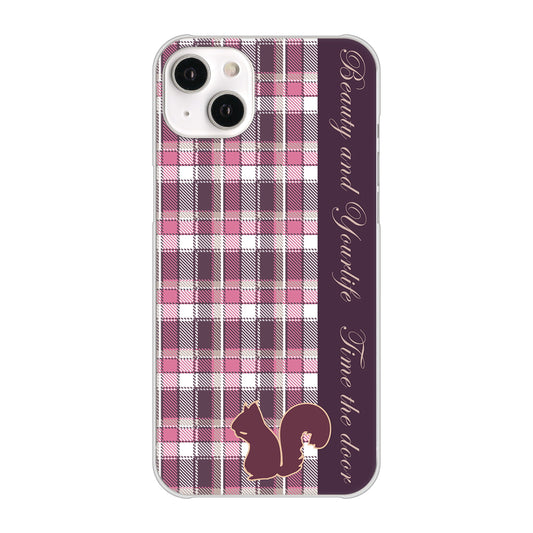 iPhone14 Plus 高画質仕上げ 背面印刷 ハードケース【519 チェック柄にリス】