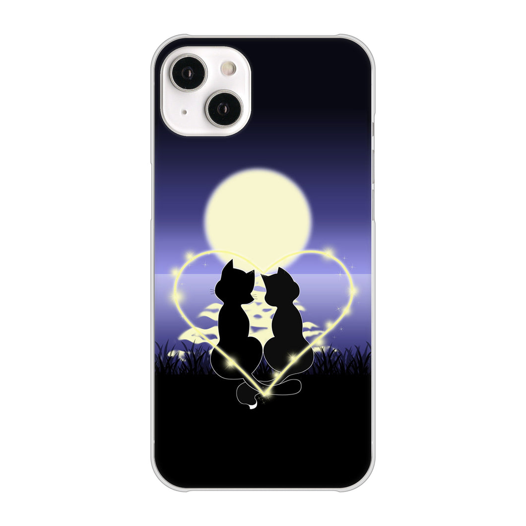 iPhone14 Plus 高画質仕上げ 背面印刷 ハードケース【604 月明かりの恋ネコ】