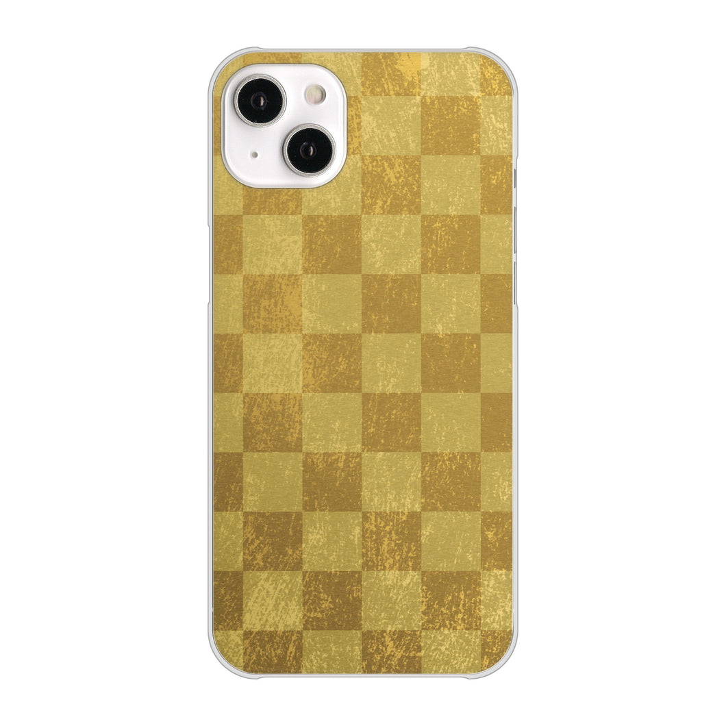 iPhone14 Plus 高画質仕上げ 背面印刷 ハードケース【619 市松模様—金(骨董風に傷んだイメージ)】