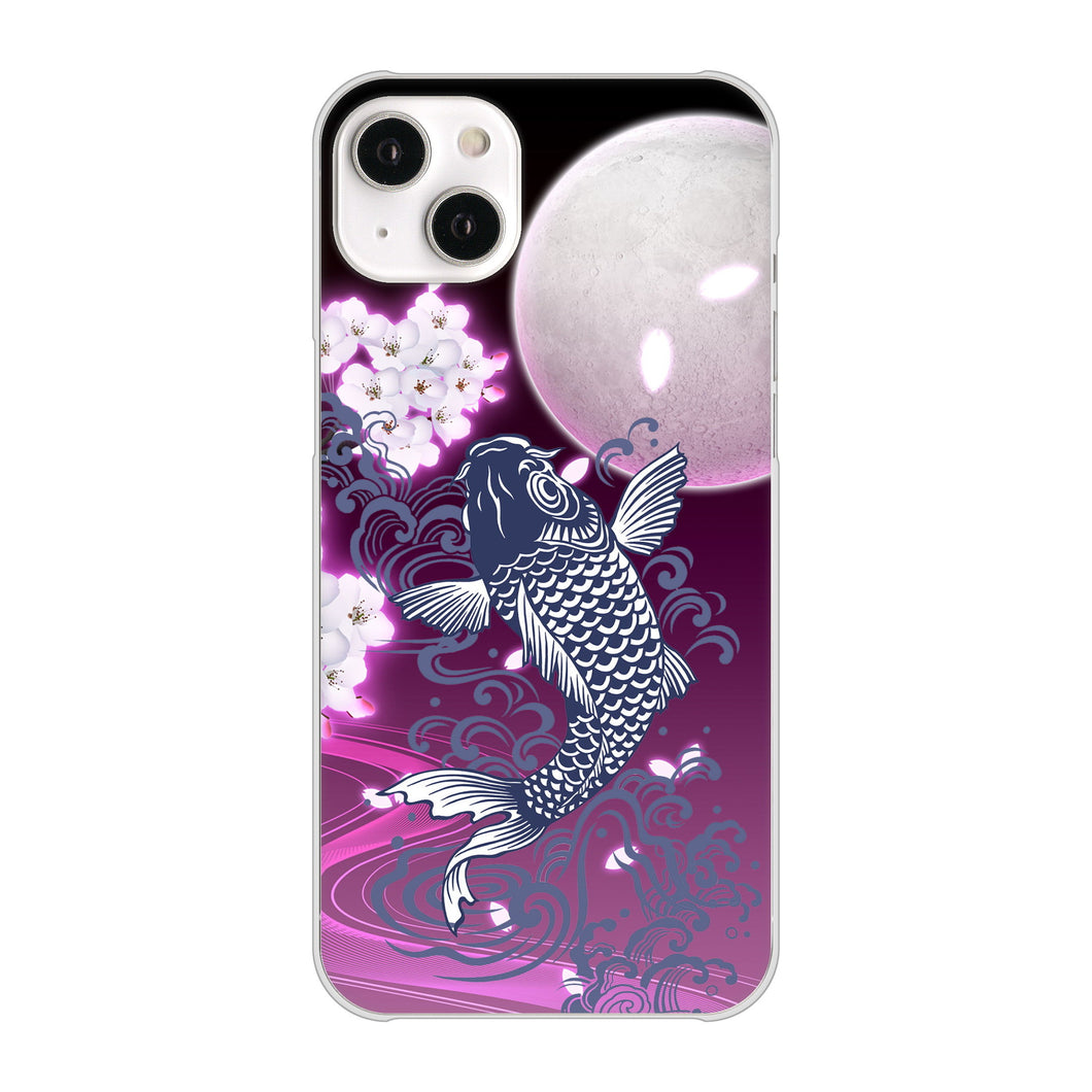 iPhone14 Plus 高画質仕上げ 背面印刷 ハードケース【1029 月と鯉(紫)】