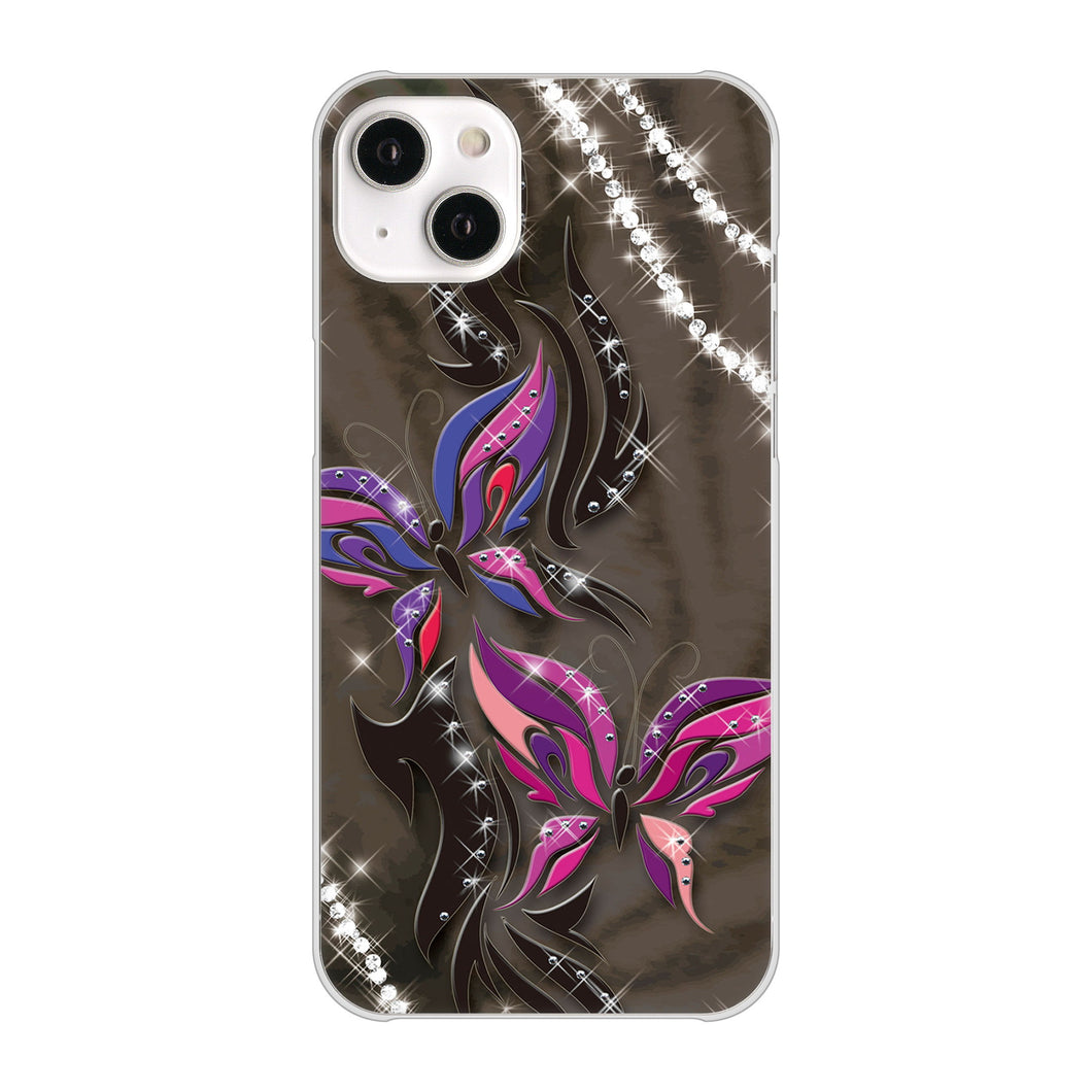 iPhone14 Plus 高画質仕上げ 背面印刷 ハードケース【1164 キラめくストーンと蝶】