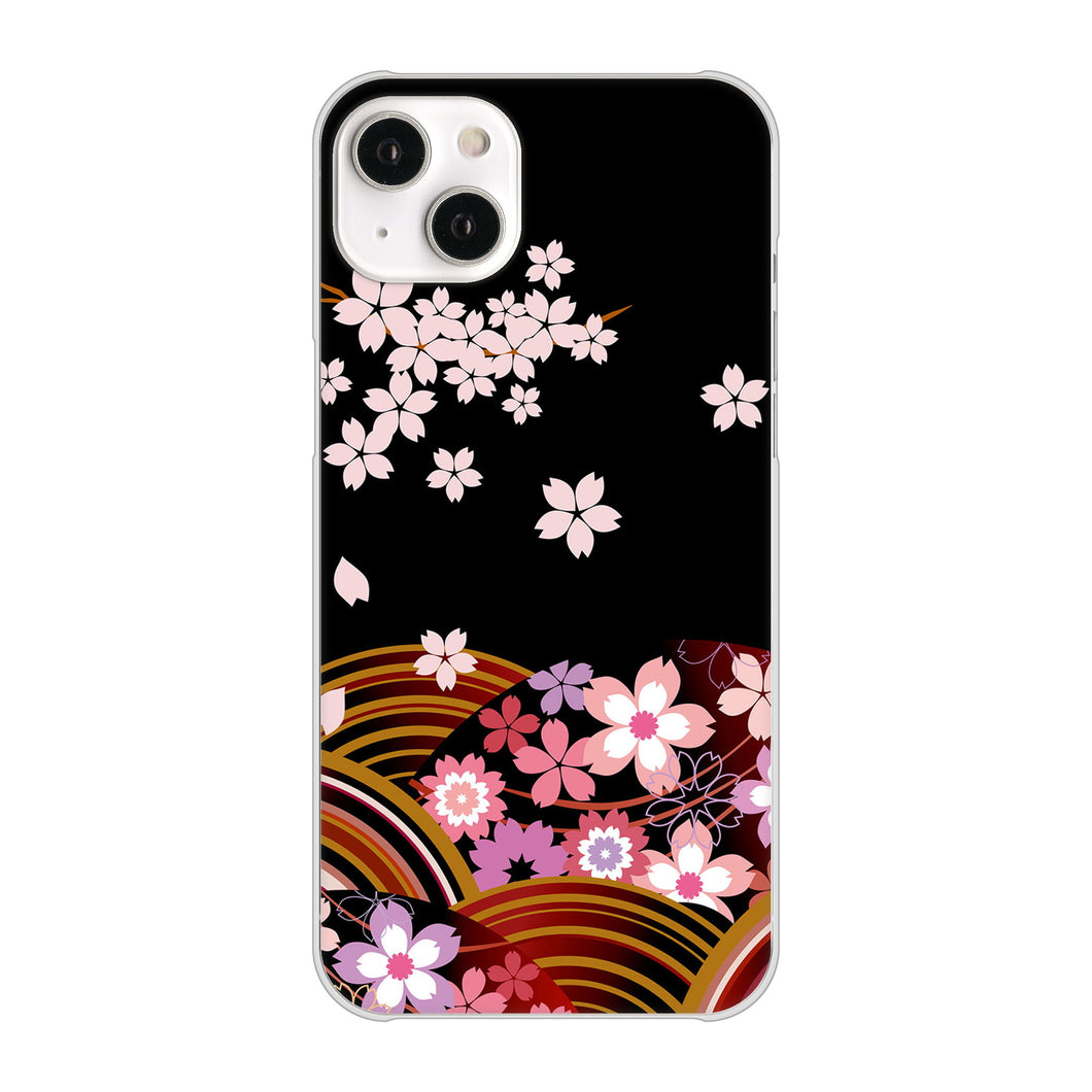 iPhone14 Plus 高画質仕上げ 背面印刷 ハードケース【1237 和柄&筆文字・夜桜の宴】