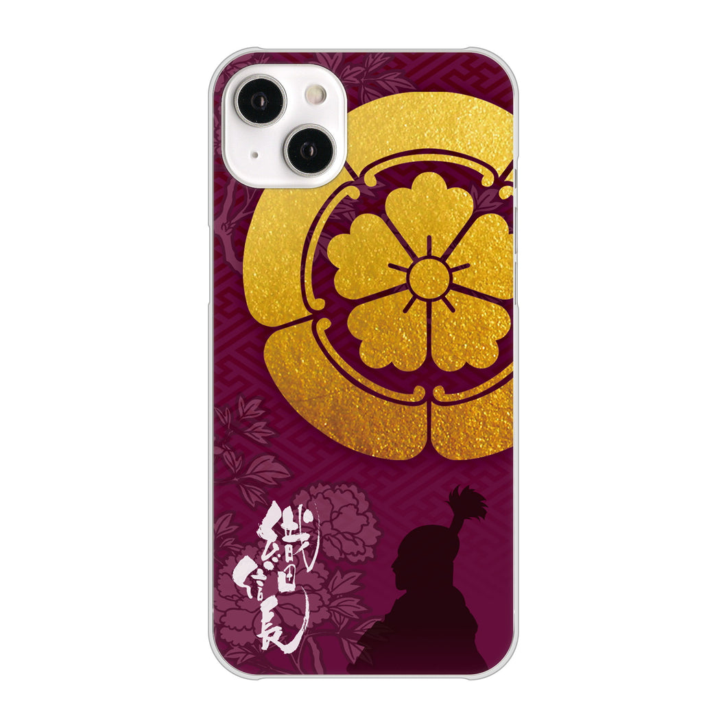 iPhone14 Plus 高画質仕上げ 背面印刷 ハードケース【AB803 織田信長 シルエットと家紋】