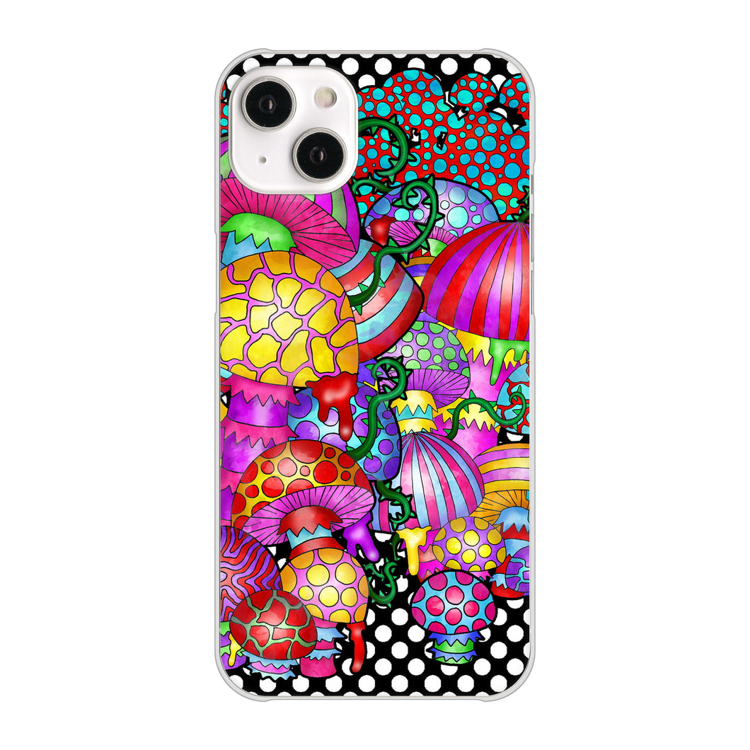 iPhone14 Plus 高画質仕上げ 背面印刷 ハードケース【AG807 きのこ(黒)】