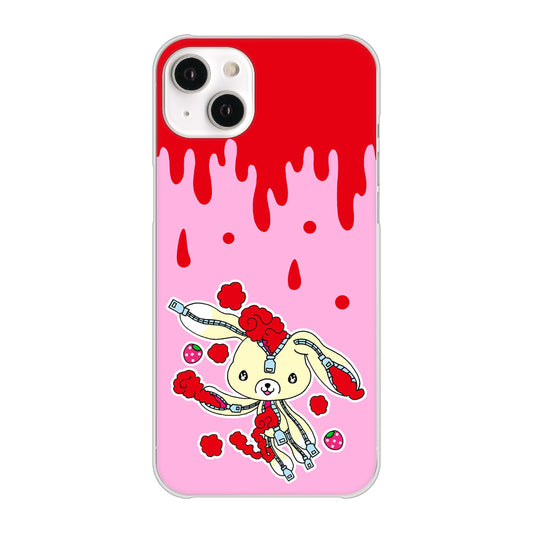 iPhone14 Plus 高画質仕上げ 背面印刷 ハードケース【AG813 ジッパーうさぎのジッピョン(ピンク×赤)】
