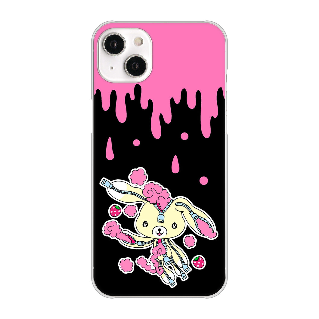 iPhone14 Plus 高画質仕上げ 背面印刷 ハードケース【AG814 ジッパーうさぎのジッピョン(黒×ピンク)】
