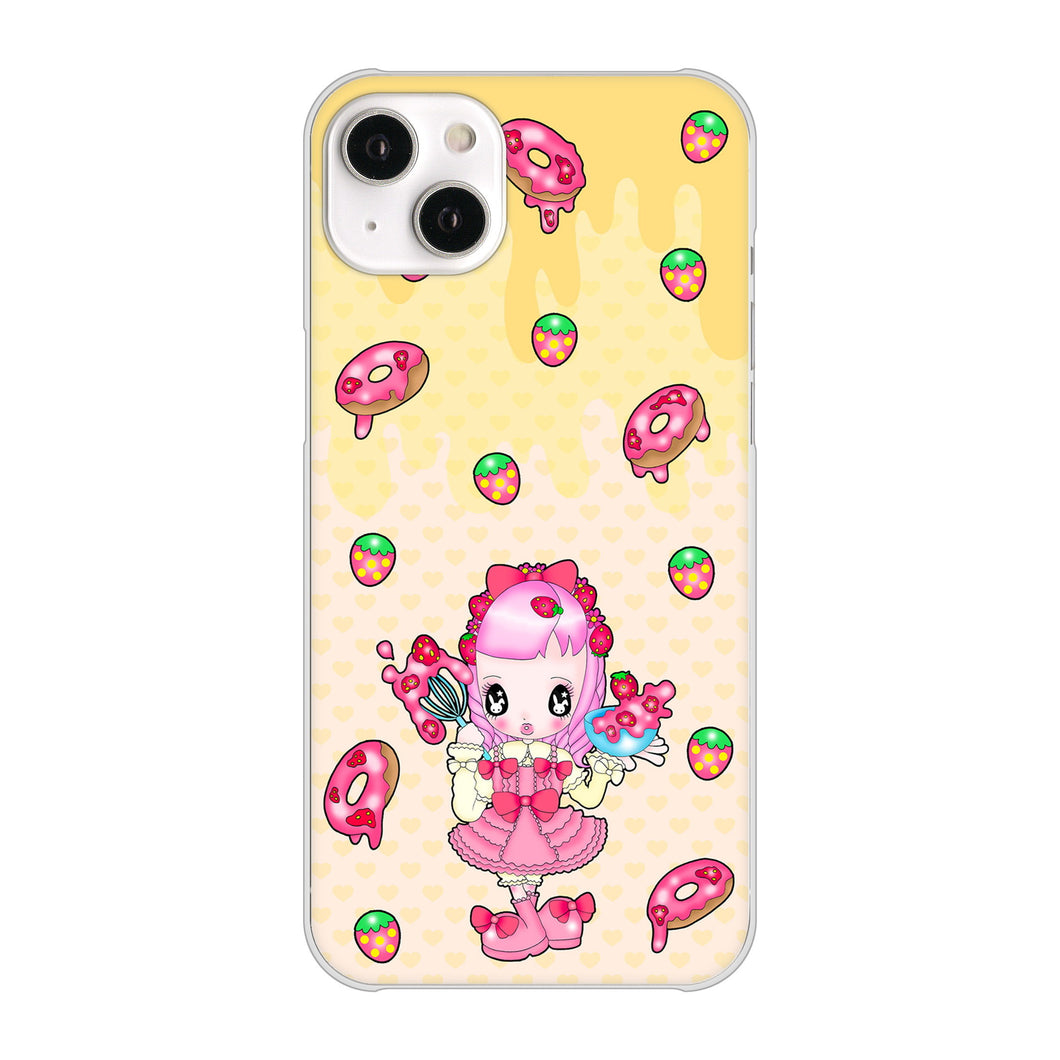 iPhone14 Plus 高画質仕上げ 背面印刷 ハードケース【AG815 ストロベリードーナツ(水玉黄)】