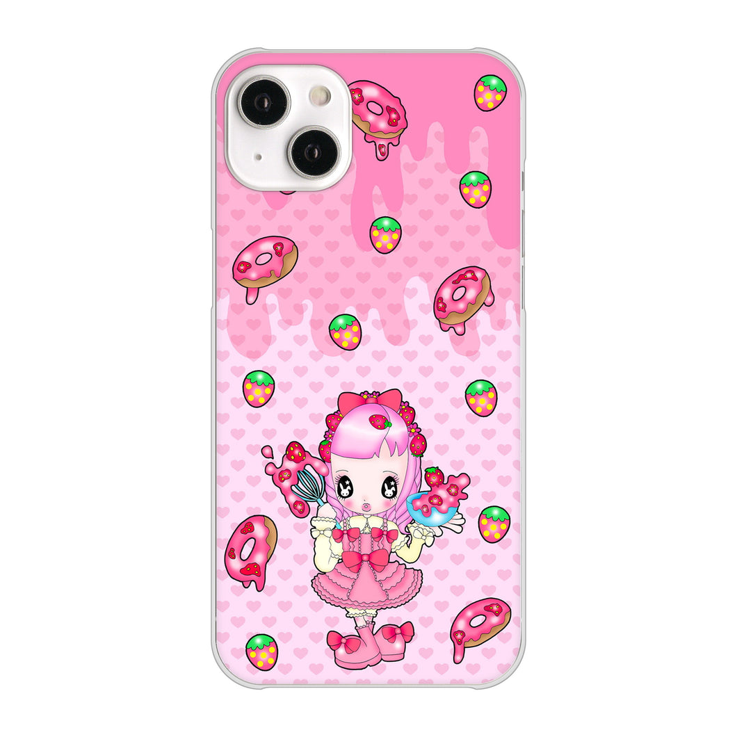 iPhone14 Plus 高画質仕上げ 背面印刷 ハードケース【AG816 ストロベリードーナツ(水玉ピンク)】